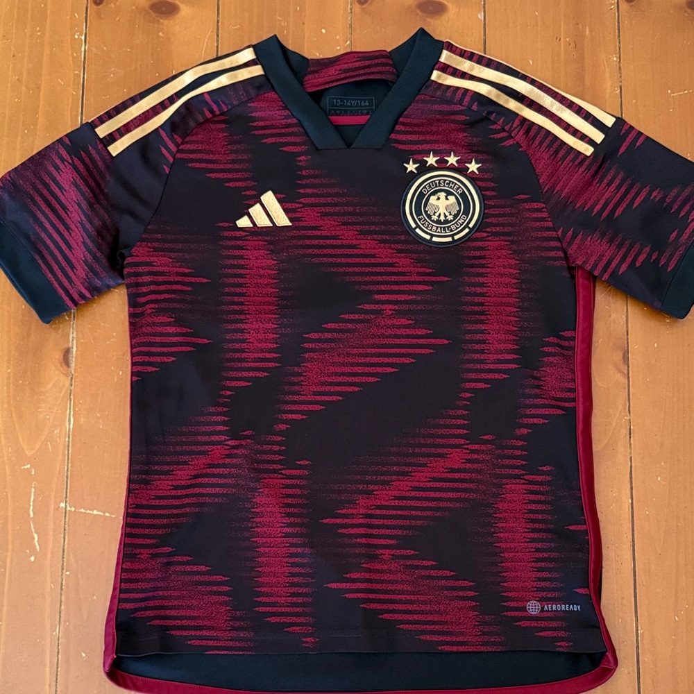 Adidas Kids Team Germany Soccer Jersey - Black and Red with Gold Accents